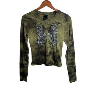 Thorn & Fable Skeleton Fairy Green Wash Girls Long-Sleeve Tee, Small Fairygoth